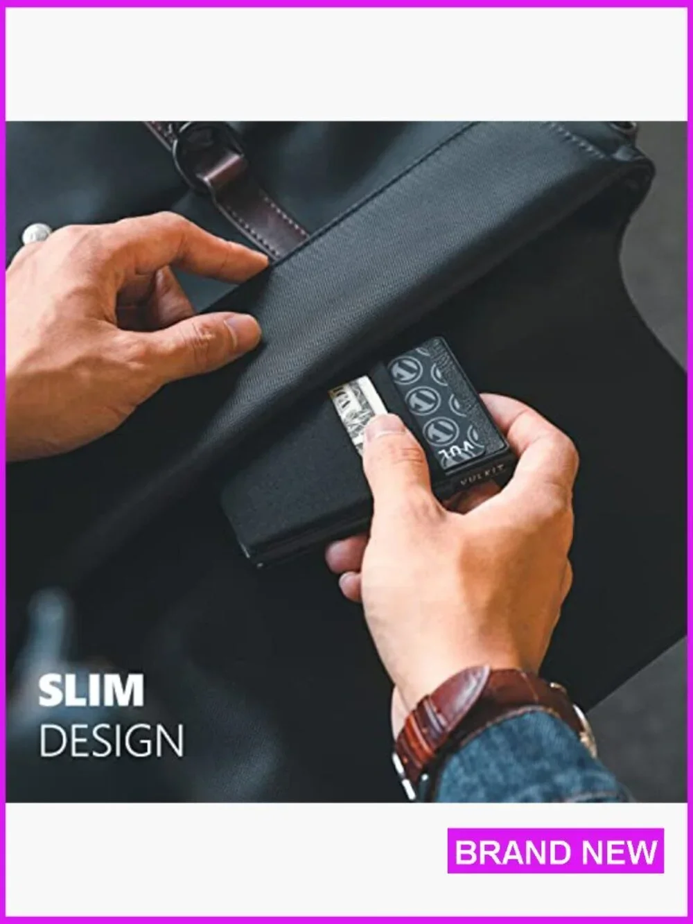 Minimalist RFID Blocking Pop Up Card Holder Wallet Slim Design Vegan Leather